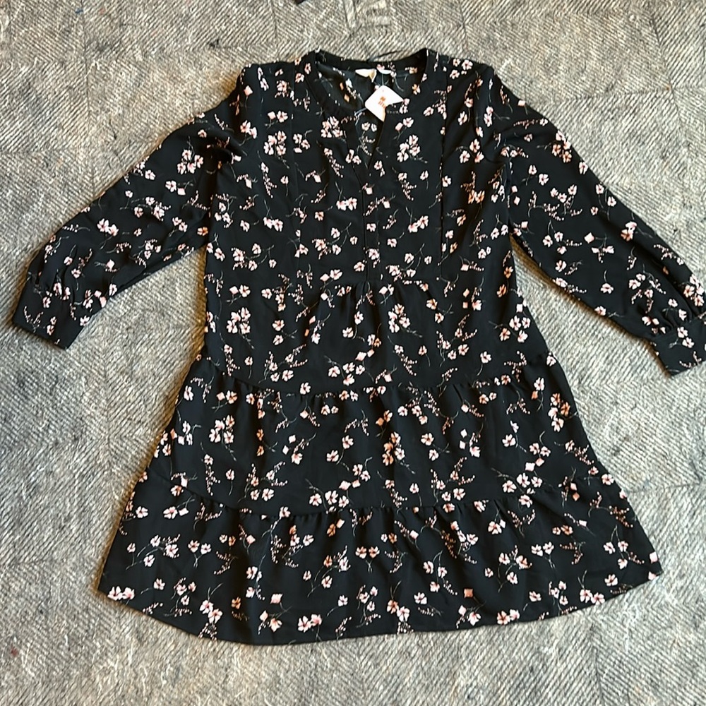 Black pink spring flower dress